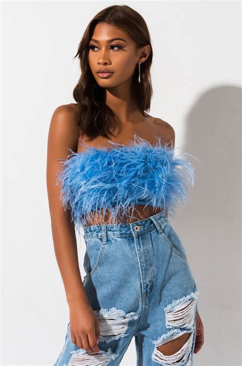 Fun Times Feather Top Fashion Outfits Embellished Crop Top Feather Tops