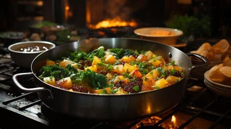 Premium AI Image | Hearty vegetable soup simmering in a pot