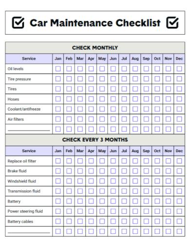 Car Maintenance Checklist Examples Format How To Write Pdf