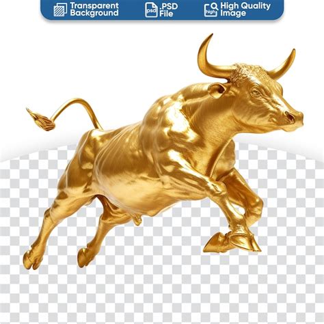 Premium Psd The Golden Bull Jumping A Sculpturelike Symbol Of Bull Run In Crypto And Blockchain