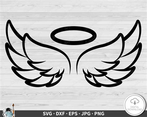 Angel Wings And Halo Svg Clip Art Cut File Silhouette Dxf Eps Png 