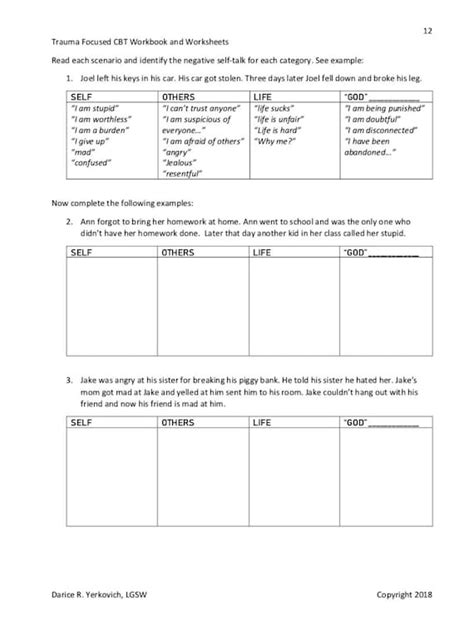 Trauma Ptsd Coping Statements Worksheet Cbt Positive Self Talk