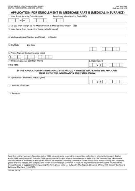 Fillable Form Cms 40b Application For Enrollment In Medicare Part B