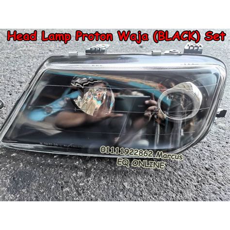 Head Lamp Proton Waja Set Black Smoke Lampu Depan Lampu Besar