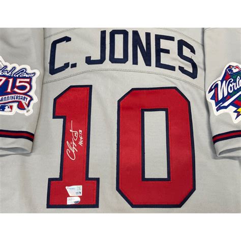 Chipper Jones Autographed Hof Braves Grey Mitchell Ness