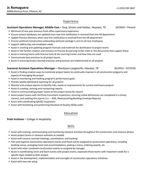 Assistant Operations Manager Resume Samples Velvet Jobs