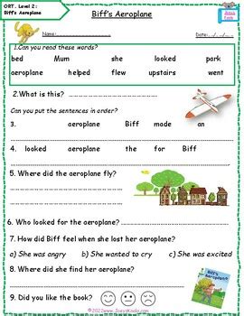 Biff's Aeroplane WORKSHEET ORT Stage 2 .Oxford Reading Tree. Reading comp