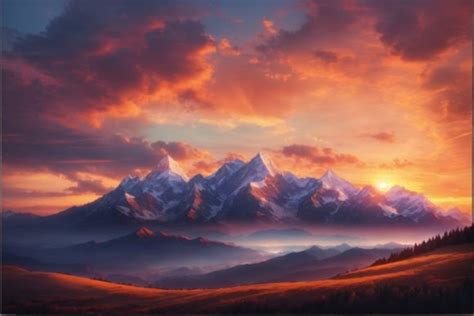 Sunset Sky Mountain Range Landscape Graphic by Forhadx5 · Creative Fabrica