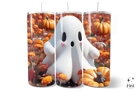 D Cute Halloween Ghost Tumbler Wrap Graphic By Finiolla Design