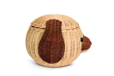 Dog Shaped Wicker Rattan Basket With Lid Cute Bin With Puppy - Etsy