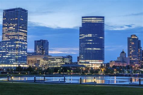 Panorama Of Milwaukee At Night Stock Image Image Of Dusk Landmark