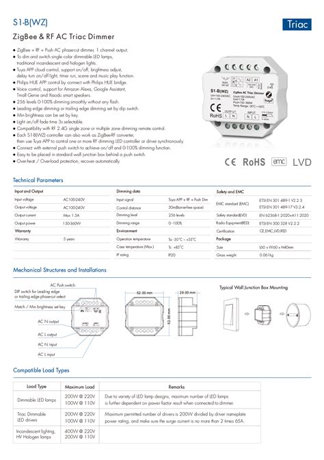 ZigBee RF AC Triac Dimmer S1 B WZ