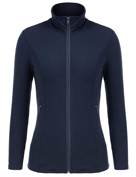 Womens Sports Jacket Lightweight Full Zip Workout Jacket With Zipper Pockets Navy Blue