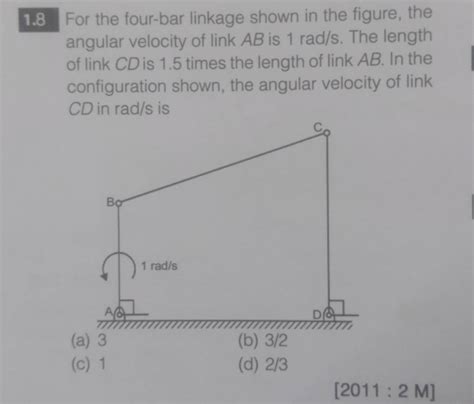 For The Four Bar Linkage Shown In The Figure The Angular Velocity Of