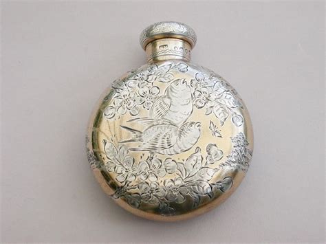 Victorian Parcel Gilt Silver Aesthetic Engraved Scent Bottle Kate Greenaway By Sampson Mordan