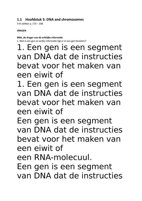 Werkgroep Dna Opgaven Hoofdstuk Dna And Chromosomes Th Edition