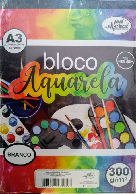 Bloco Aquarela A3 Merci 300grs 12 Folhas Formato 297x420mm Papelaria