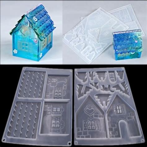 2PCS Set DIY Epoxy Resin Mold Creative Christmas House Mold Diy