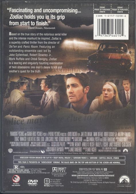 Zodiac Dvd Mark Ruffalo Jake Gyllenhaal Robert Downey Jr 2007 Ebay