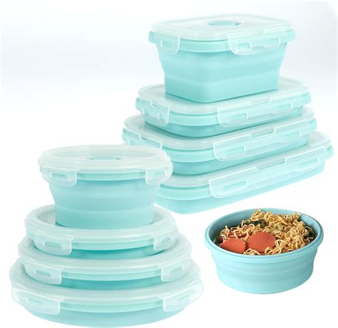 8 Pack Set Collapsible Food Storage Containers With Lids Silicone