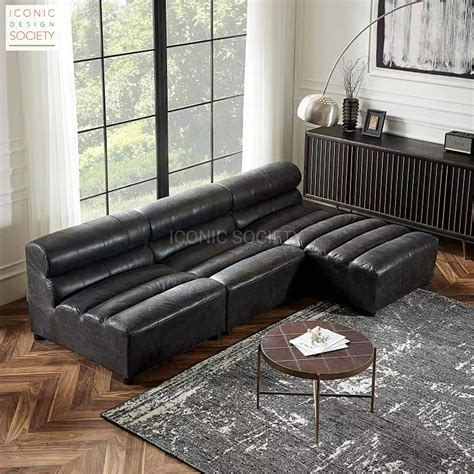 Alto Premium Top Grain Brown Tufted Leather Sectional Sofa Baci