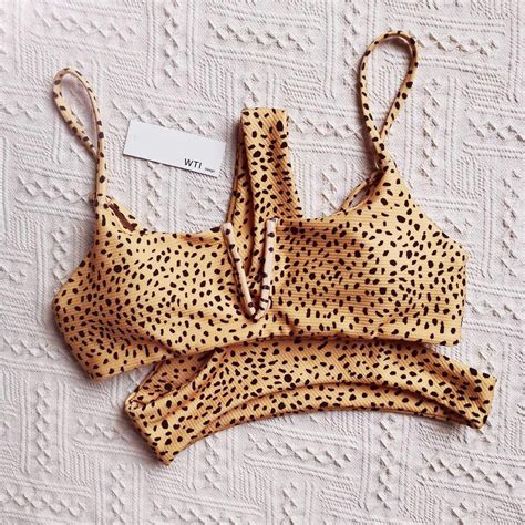 Leopard Prints Swim Crop Yellow V Wired Crop Top Bikini Tops High Cut