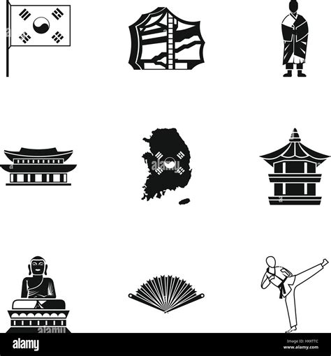 South Korea Icons Set Simple Style Stock Vector Image Art Alamy