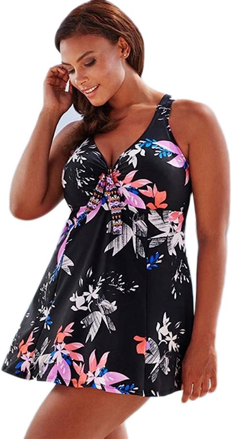 Summer Mae Womens Plus Size Leaf Print One Piece Swimdress L Amazon