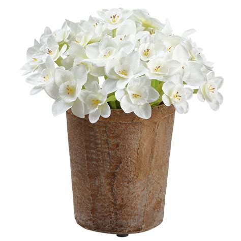 7" Silk Narcissus Flower Arrangement w/Mgo Pot -White — Silks Are Forever