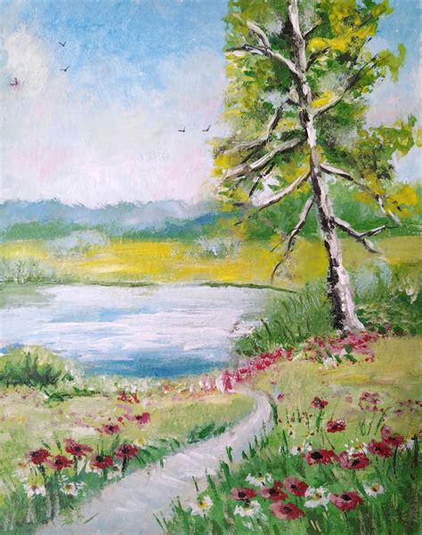 Sommerlandschaft Mit Mohnblumen Landschaft Natur Fluss