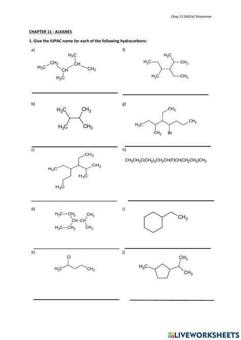 Iupac Nomenclature Of Alkanes Part A Worksheet Live Worksheets