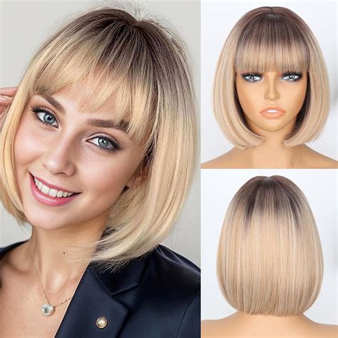 Amazon Werd Blonde Bob Wig With Bangs Short Dirty Blonde Wigs For