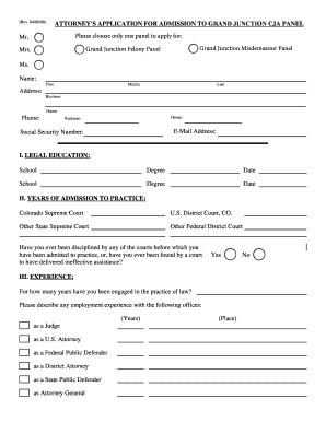 Fillable Online Attorney S Application For Admission To Cja Panel