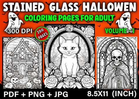 Halloween Stained Glass Coloring Pages Designs Graphics