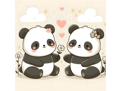 cute panda couple minimal artwork By dianaxstoyanova | TheHungryJPEG