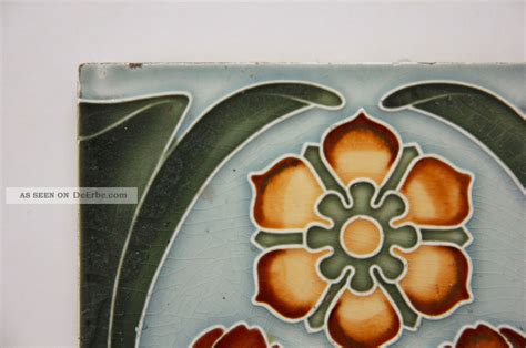 Paar Jugendstil Fliese Kachel Art Nouveau Tile Tegel Offstein Blumen