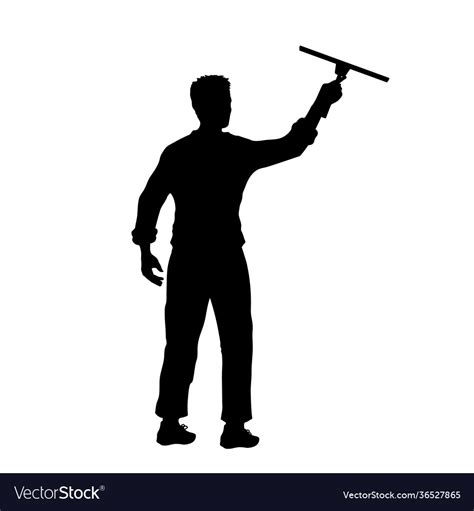 Man Cleaning Window Black Silhouette Cleaner Vector Image