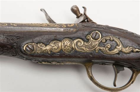 Mid Eastern Flintlock Pistol With Ornate Gold Inlaid Barrel Showing