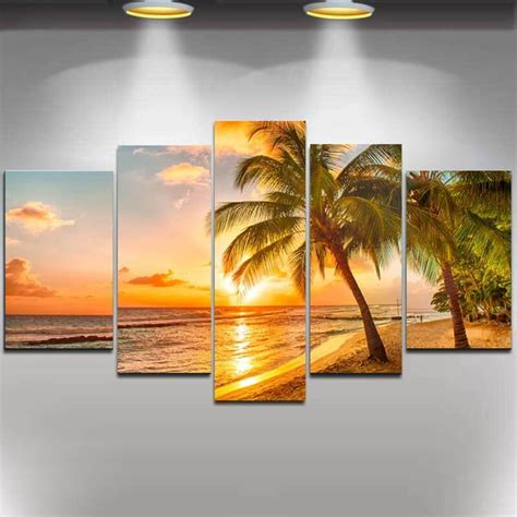 5 Panels Diamond Painting Coastal Beach Sunset Diamond Painting