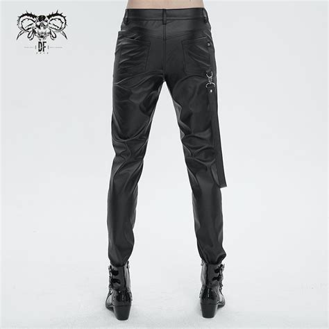 Mens Punk Zipper Faux Leather Pants Punk Design