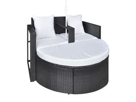 Vidaxl lit de jardin avec parasol noir résine tressée 40735 Conforama