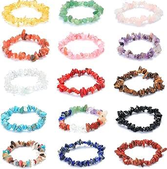 Morfetto 15PCS Natural Gemstone Chakra Bracelets For Women Relief Reiki