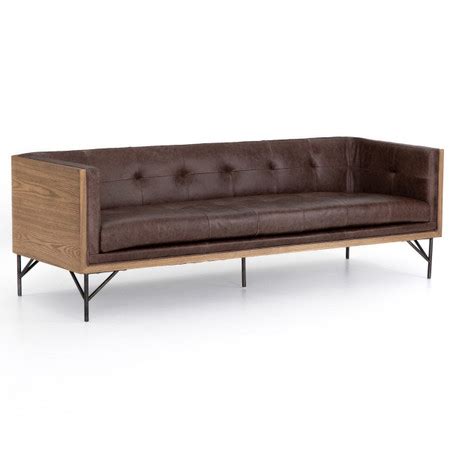 Holden Mid Century Exposed Wood Frame Leather Sofa 87" | Zin Home