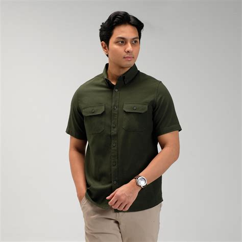 Jual CUTOFF Denzel Workshirt Kemeja Kerja Polos Pria Pendek Shopee