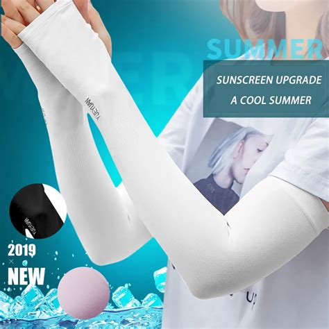 2PCS Sport Arm Sleeves UV Sun Protect Anti Slip Ice Silk Sleeve