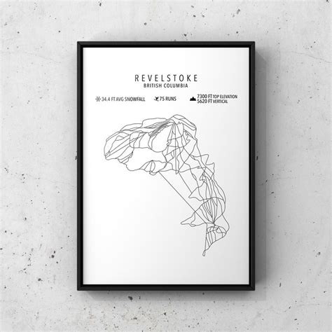 Revelstoke Ski Map Physical Print revelstoke British Columbia ski Art ...