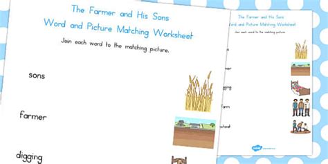 The Farmer And His Sons Word And Picture Match Twinkl