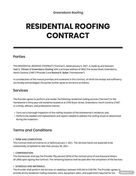 Roof Contract Template