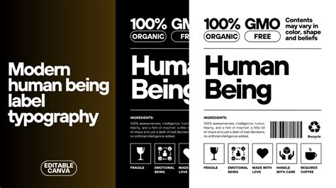 Template: Black White modern human being label typography