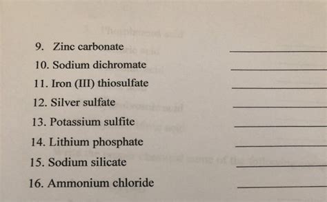 Solved 9. Zinc carbonate 10. Sodium dichromate 11. Iron | Chegg.com